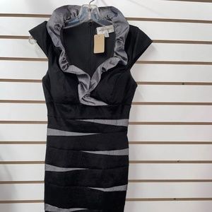 Betsy & Adam Mini Dress Black/Silver bodycon Stretch Bandage Women's Size 6 EUC